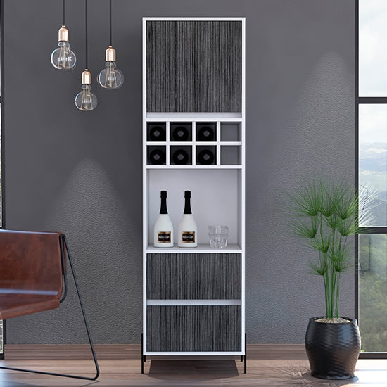 Dallas Wooden Tall Bar Cabinet In Carbon Grey Oak