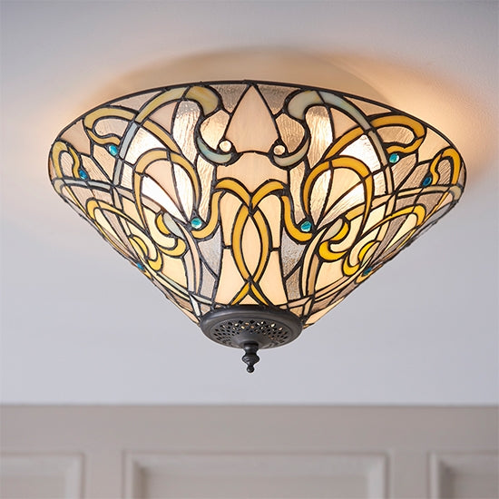 Dauphine Medium 2 Lights Flush Ceiling Light In Tiffany Glass
