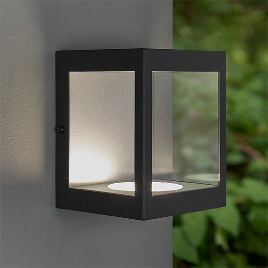 Dean LED Clear Glass Wall Light In Matt Black