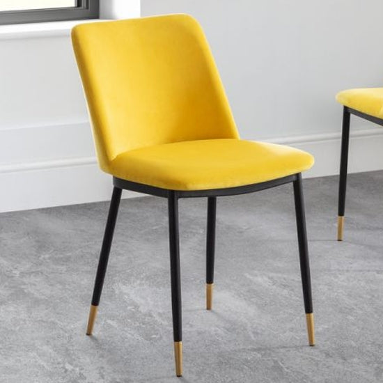 Delaunay Velvet Upholstered Dining Chair In Mustard
