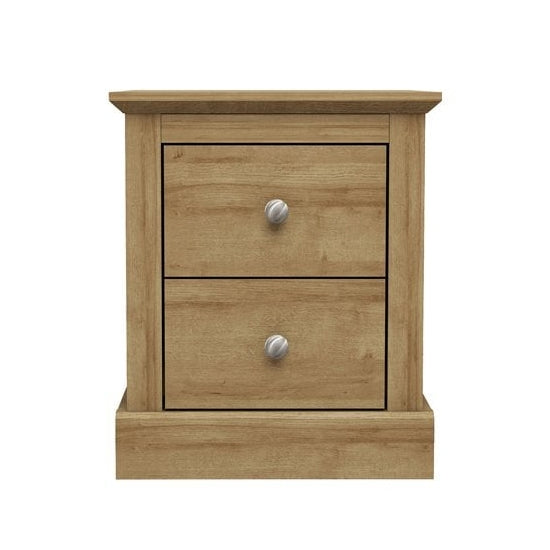 Devon Wooden Bedside Cabinet In Oak With 2 Drawers