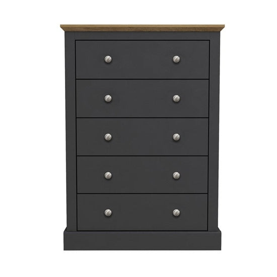 Devon Wooden Chest Of Drawers In Charcoal With 5 Drawers