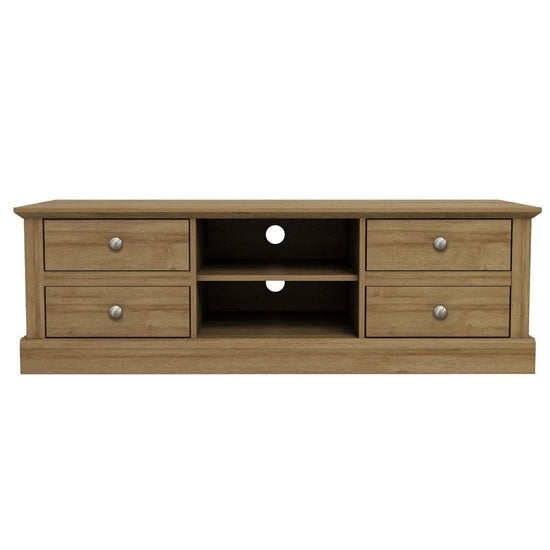 Devon Wooden TV Stand In Oak With 4 Drawers