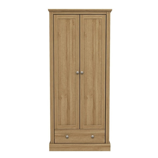 Devon Wooden Wardrobe In Oak With 2 Doors And Drawer