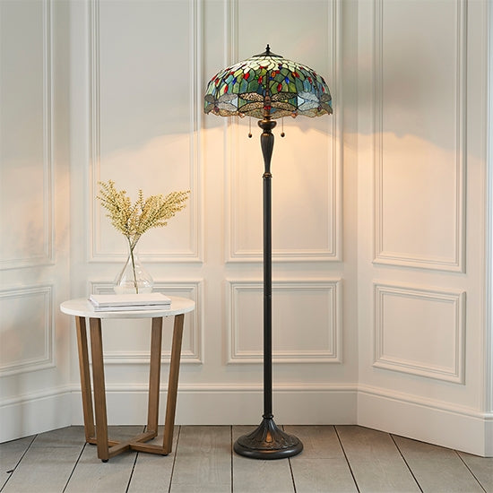 Dragonfly Blue Tiffany Glass Floor Lamp In Dark Bronze