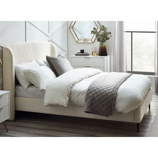 Eden Boucle Fabric King Size Bed In Ivory