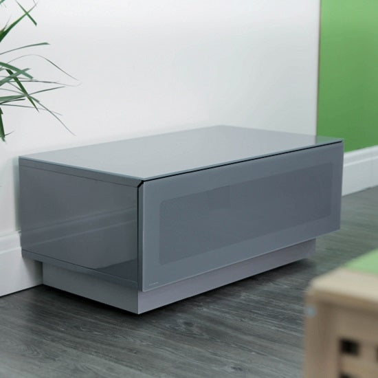 Element Small TV Stand In Grey With Glass Door