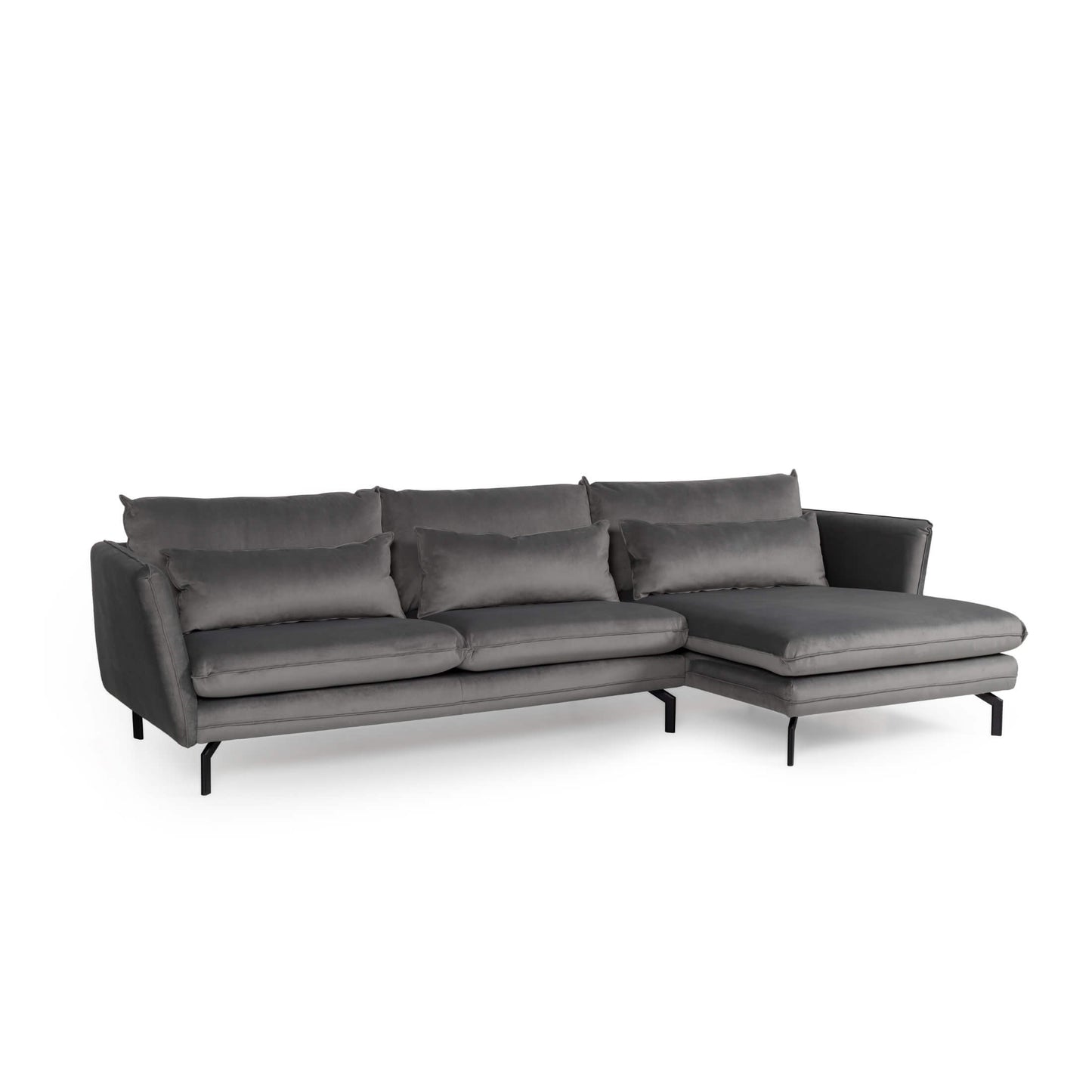 Elford Fabric Corner Sofa In Grey With Black Metal Legs