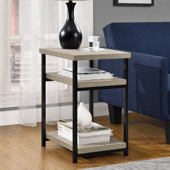 Elmwood Wooden End Table In Distressed Grey Oak