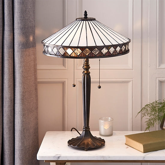 Fargo Medium Tiffany Glass Table Lamp In Dark Bronze