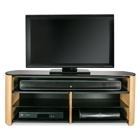 Finewoods Wooden TV Stand In Light Oak With Sound Bar Shelf