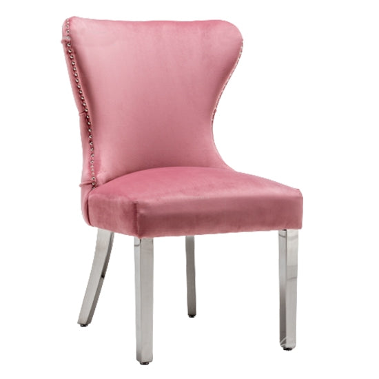 Florence Button Back Velvet Upholstered Dining Chair In Blush Pink