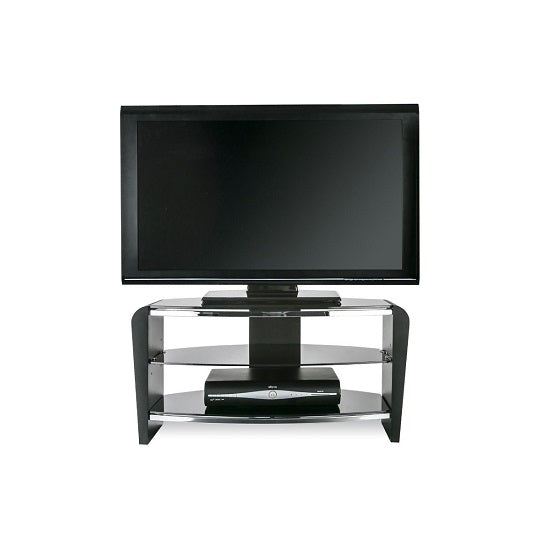 Francium Wooden TV Stand In Black With Black Glass
