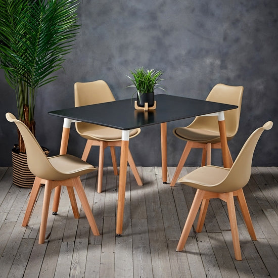 Fraser Wooden Dining Table In Black With 4 Louvre Putty Chairs