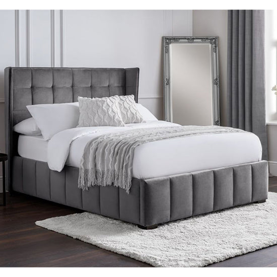 Gatsby Velvet King Size Bed In Light Grey