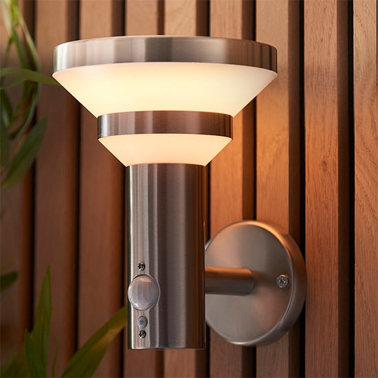 Halton Outdoor Wall Light In Brushed Stainless Steel With White Pc Diffuser