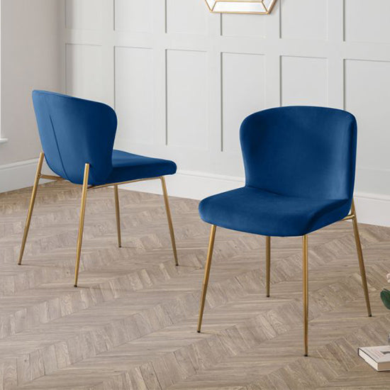 Harper Velvet Dining Chair In Blue With Gold Metal Legs