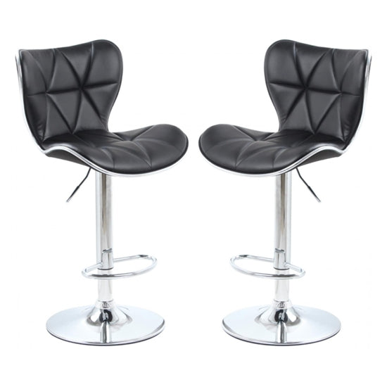 Harlow Black Faux Leather Bar Stools In Pair With Chrome Base