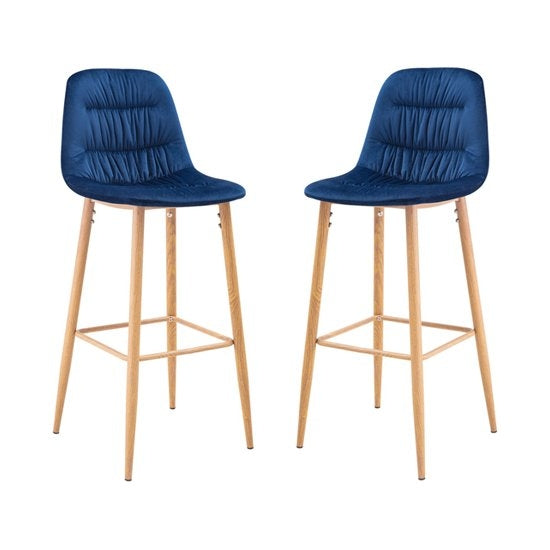 Harper Blue Velvet Bar Stools In Pair