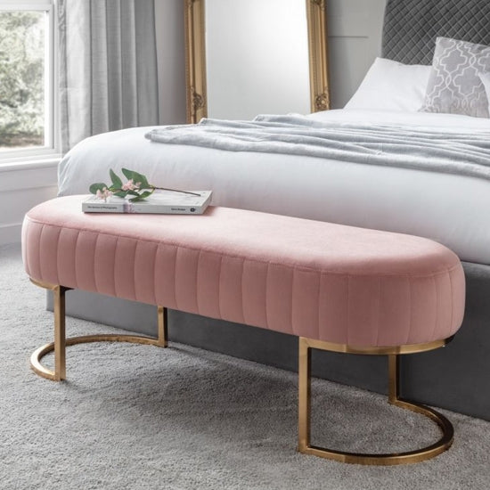 Harrogate Velvet Upholstered Hallway Bench In Dusky Pink