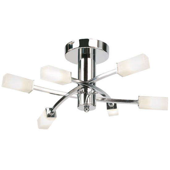 Havana 6 Lights Frosted Glass Semi Flush Ceiling Light In Chrome