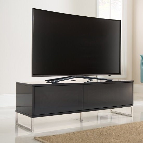 Helium Wooden TV Stand In Black High Gloss With Flip Door