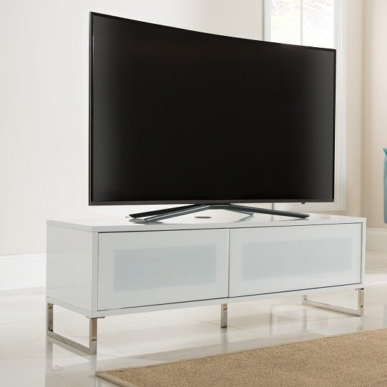 Helium Wooden TV Stand In White High Gloss With Flip Door