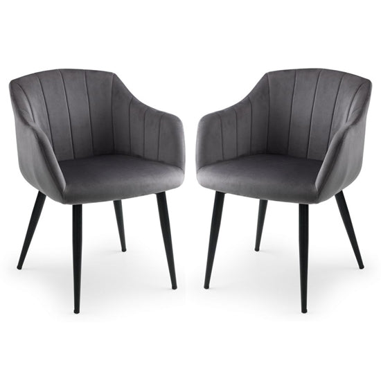 Hobart Scalloped Grey Velvet Dining Chairs In Pair