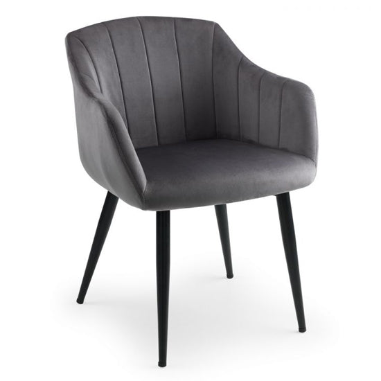 Hobart Scalloped Velvet Dining Chair In Grey