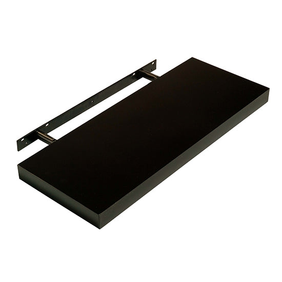 Hudson Medium Wooden Floating Box Wall Shelf In Black High Gloss