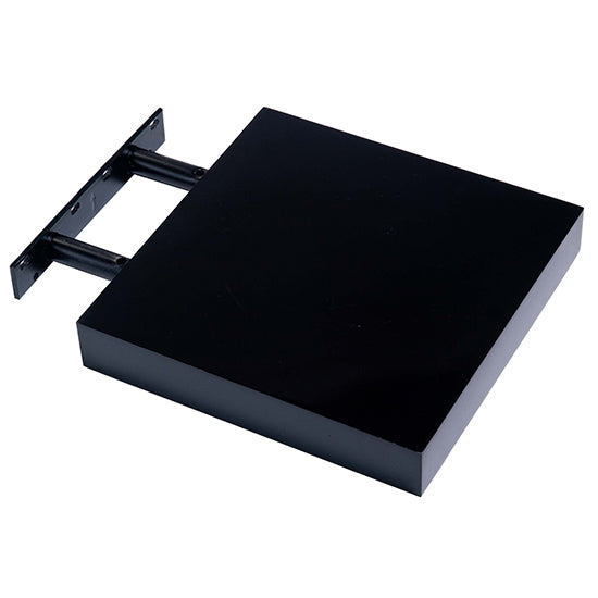 Hudson Small Wooden Floating Box Wall Shelf In Black High Gloss