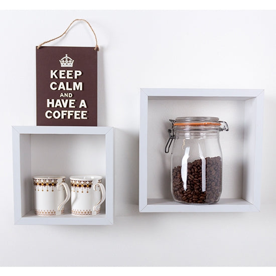 Hudson Wooden Set Of 2 Cubes Wall Shelf In Matt White