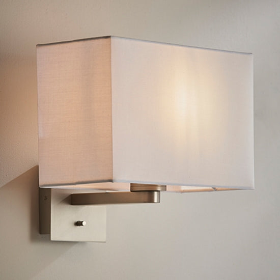 Issac Rectangular Vintage White Shade Wall Light In Matt Nickel