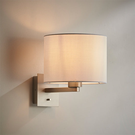 Issac Vintage White Cylinder Shade Wall Light In Matt Nickel