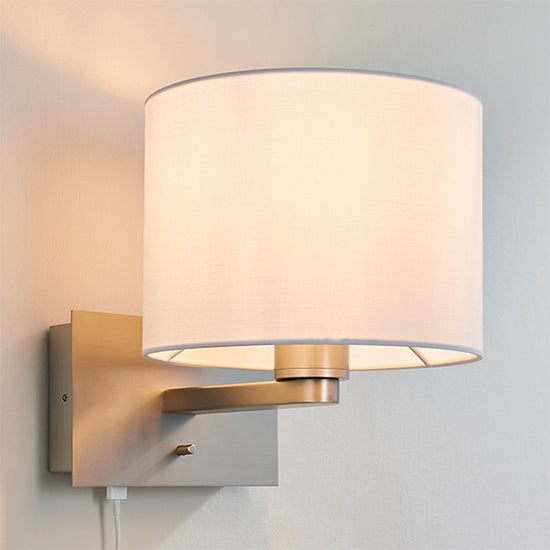 Issac Vintage White Cylinder Shade Wall Light With USB In Matt Nickel