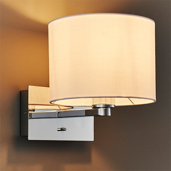 Issac Vintage White Cylinder Shade Wall Light With USB In Polished Chrome