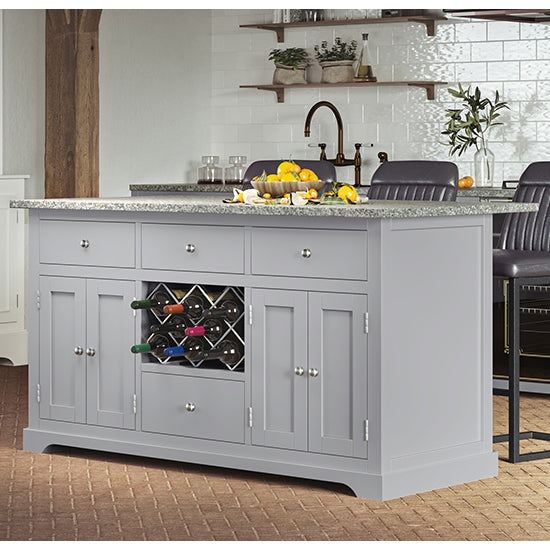 Kearny Wooden Kitchen Island In Grey With Grey Granite Worktop