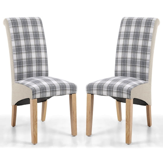 Kenna Checks And Plain Herringbone Side Dining Chairs In Pair