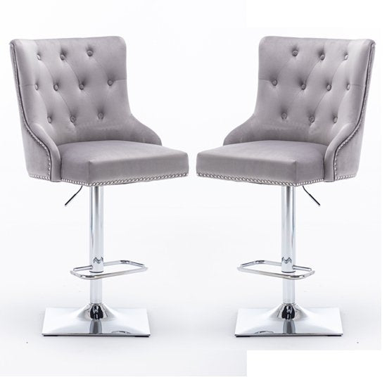 Knightsbridge Light Grey Velvet Gas Lift Bar Stool In Pair