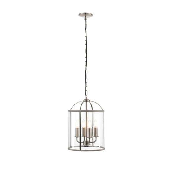 Lambeth 4 Lights Clear Glass Ceiling Pendant Light In Satin Nickel