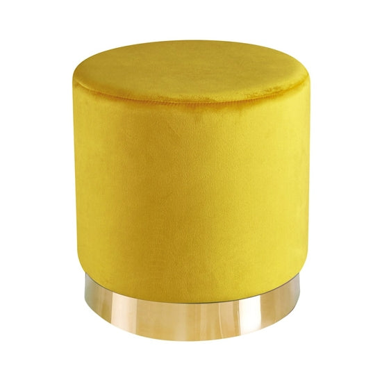 Lara Ochre Yellow Velvet Pouffe With Golden Metal Base