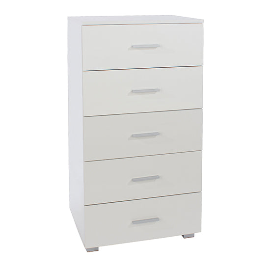 Elmont Tall Wooden Chest Of 5 Drawers In White