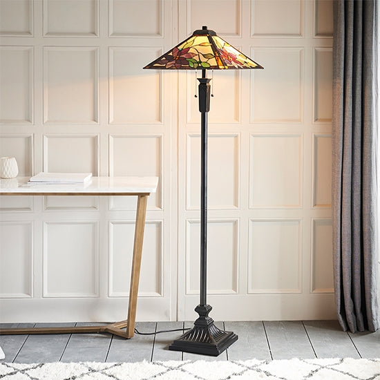 Lelani Tiffany Glass Floor Lamp In Matt Black
