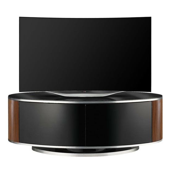 Luna Wooden TV Stand In Black High Gloss And Walnut With Push Release Doors