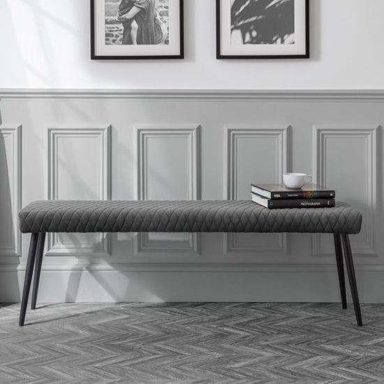 Luxe Low Velvet Dining Bench In Grey