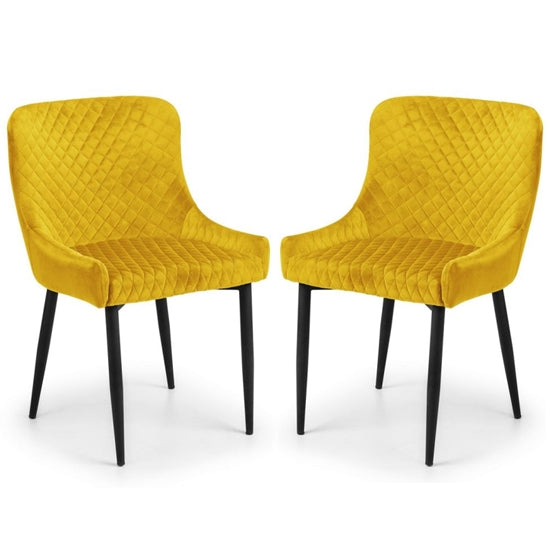 Luxe Mustard Velvet Upholstered Dining Chairs In Pair