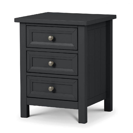 Maine Wooden Bedside Cabinet With 3 Drawers In Anthracite