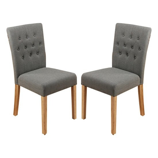 Mammoth Oak Flare Back Slate Fabric Dining Chairs In Pair