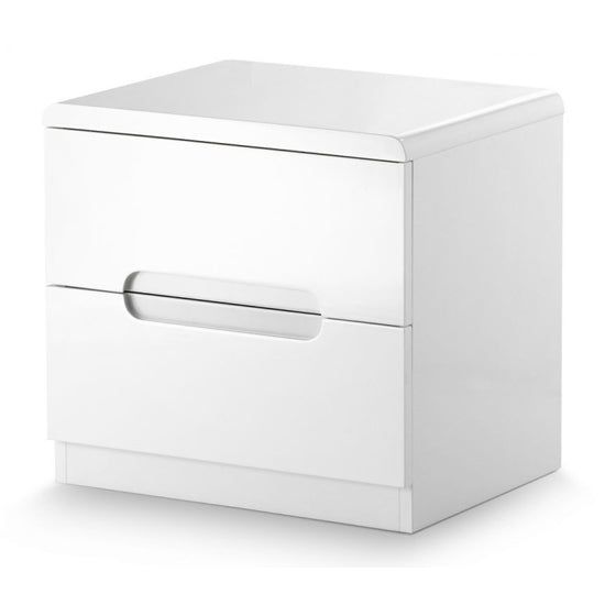 Manhattan Woooden 2 Drawers Bedside Cabinet In White High Gloss