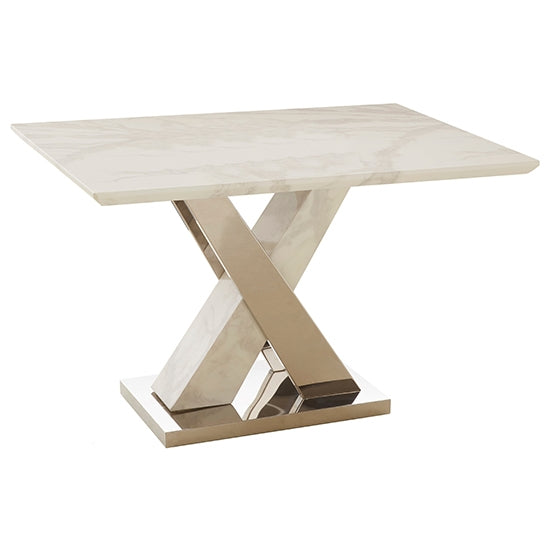 Marco Marble 120cm Dining Table In White With X-Style Base